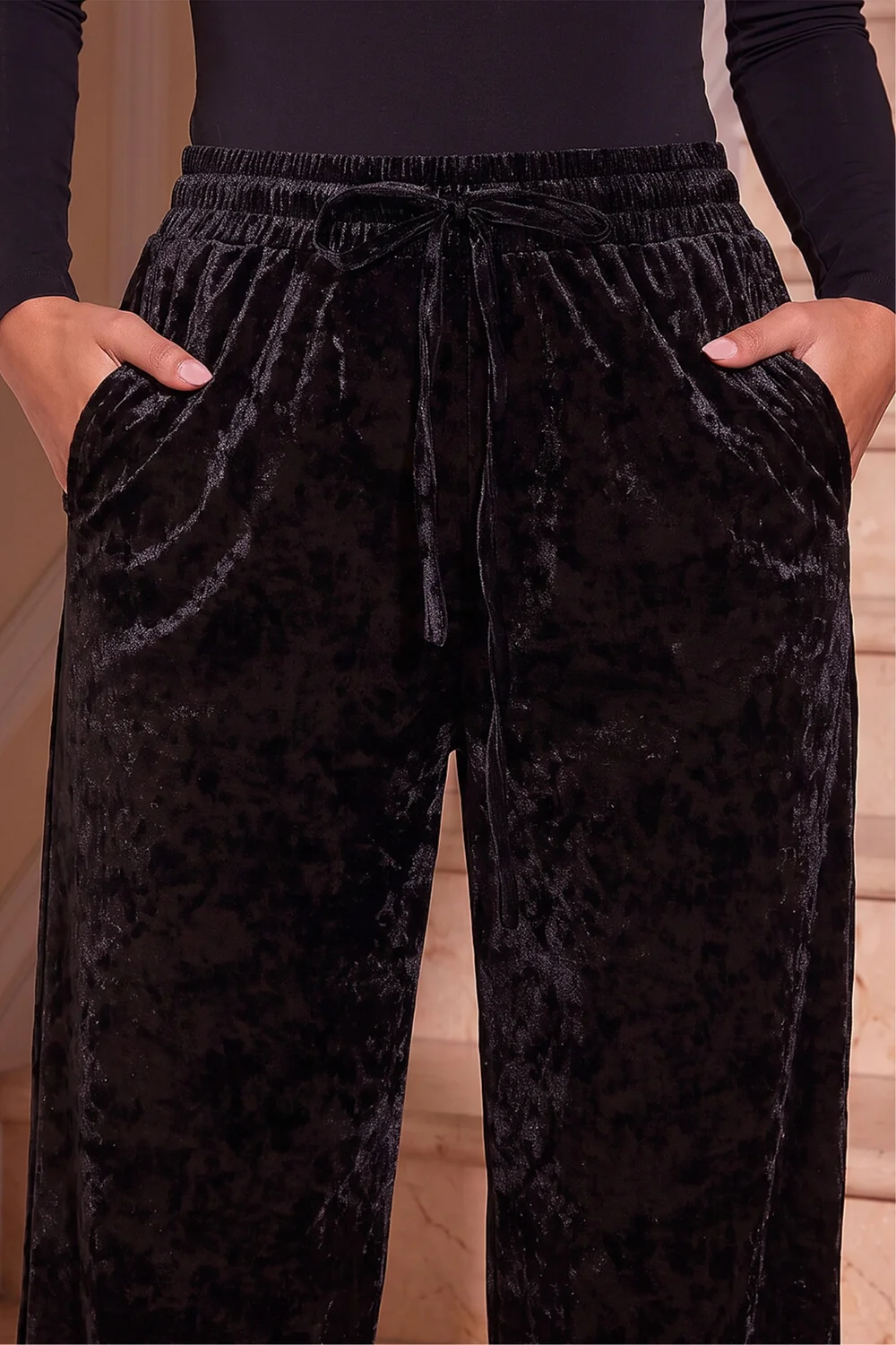 Roman Black Velvet Stretch Trouser - 16 Image 4