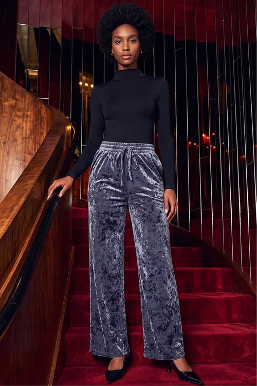Roman Dark Grey Velvet Stretch Trouser - 10 Image 2