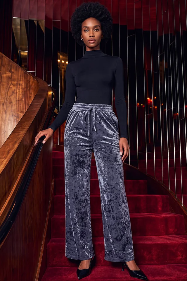 Roman Dark Grey Velvet Stretch Trouser