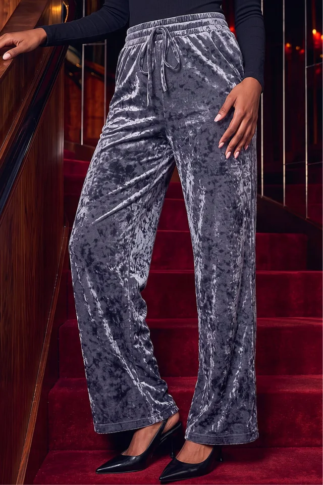 Roman Dark Grey Velvet Stretch Trouser