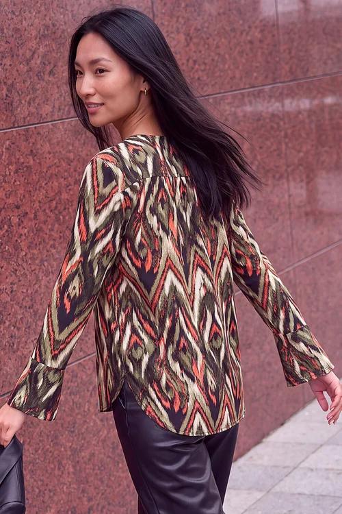 Roman Khaki Abstract Print V-Neck Tunic Top - 16 Image 4