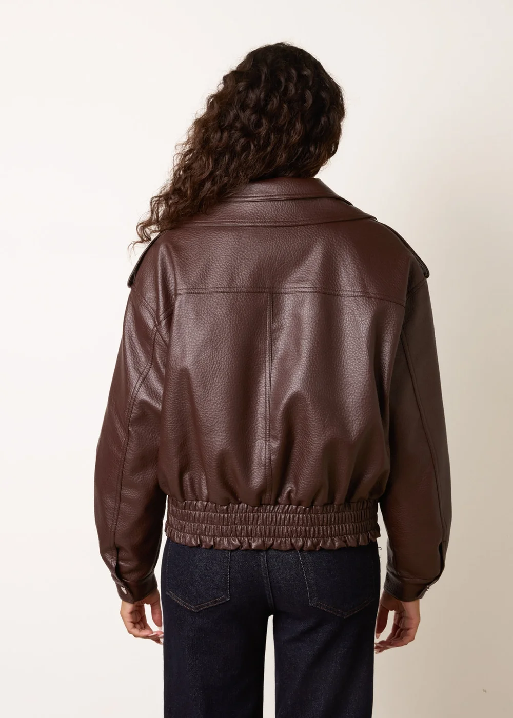 Blue Vanilla Brown Double Zip Oversized Faux Leather Jacket - L Image 4