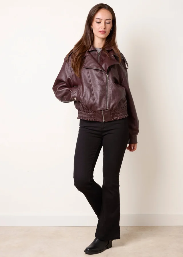 Blue Vanilla Red Double Zip Oversized Faux Leather Jacket