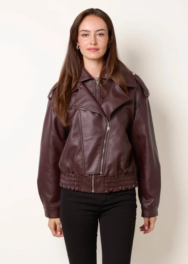 Blue Vanilla Red Double Zip Oversized Faux Leather Jacket