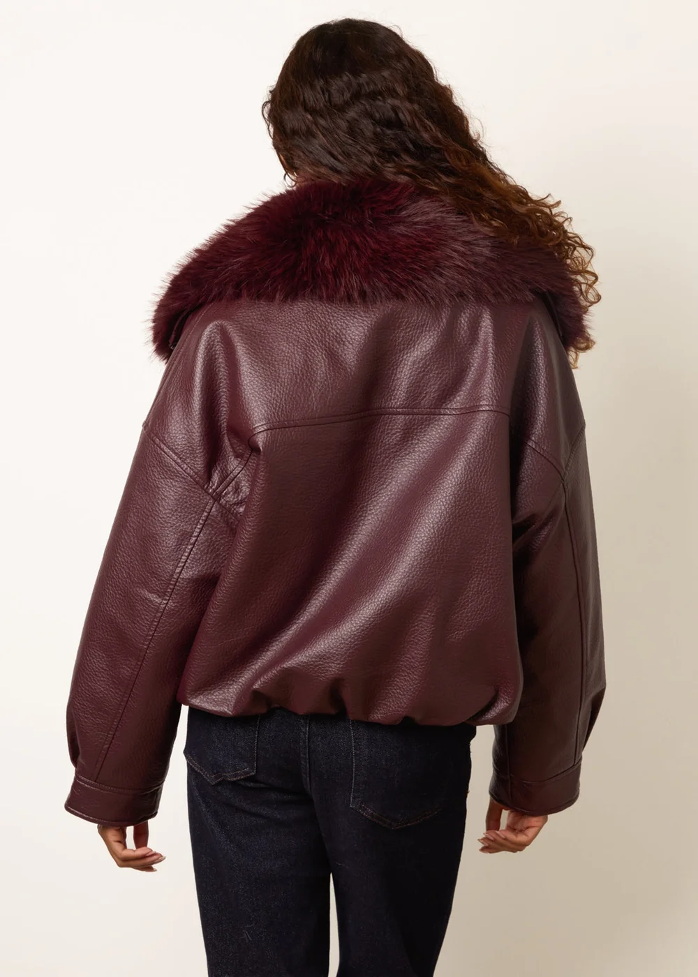 Blue Vanilla Red PU Faux Fur Trimmed Jacket - M Image 4