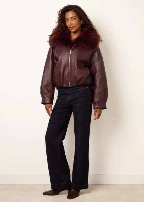 Blue Vanilla Red PU Faux Fur Trimmed Jacket - M Image 2