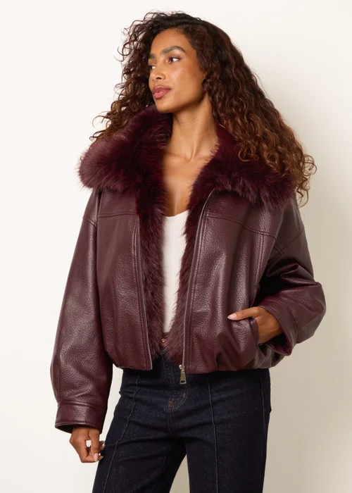 Blue Vanilla Red PU Faux Fur Trimmed Jacket - M Image 3