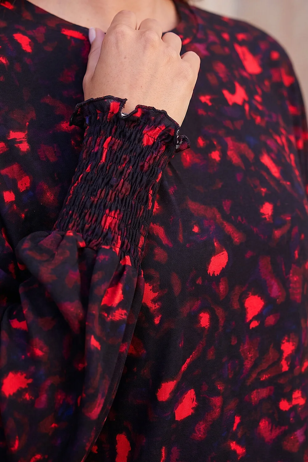 Roman Red Abstract Print Shirred Hem Top - 20 Image 4
