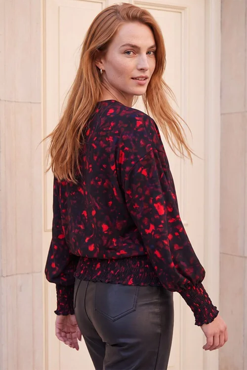 Roman Red Abstract Print Shirred Hem Top - 20 Image 3