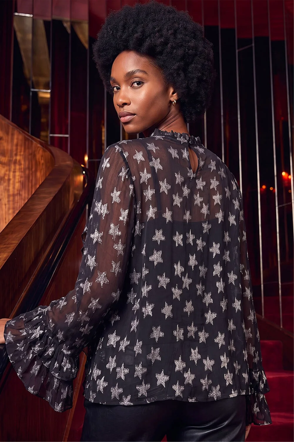 Roman Black Star Jacquard Frill Top - 14 Image 3