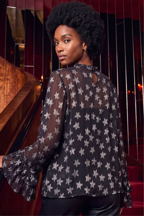 Roman Black Star Jacquard Frill Top - 14 Image 3