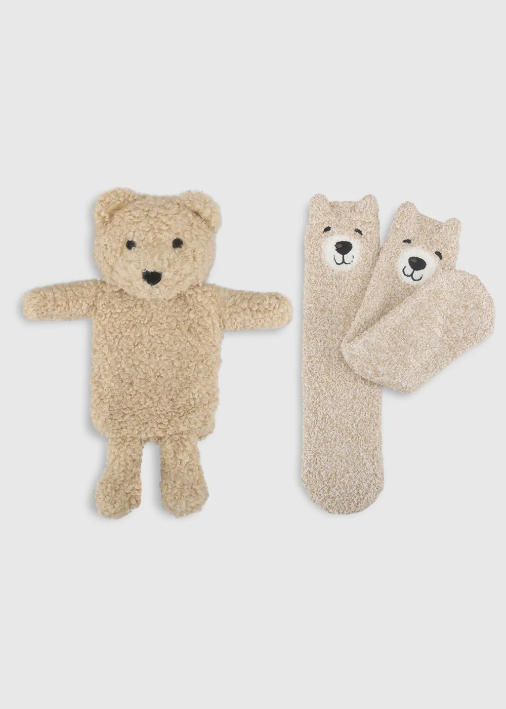 Totes Beige Natural Bear Mini Hot Water Bottle & Super Soft Socks Set - One Size Image 1