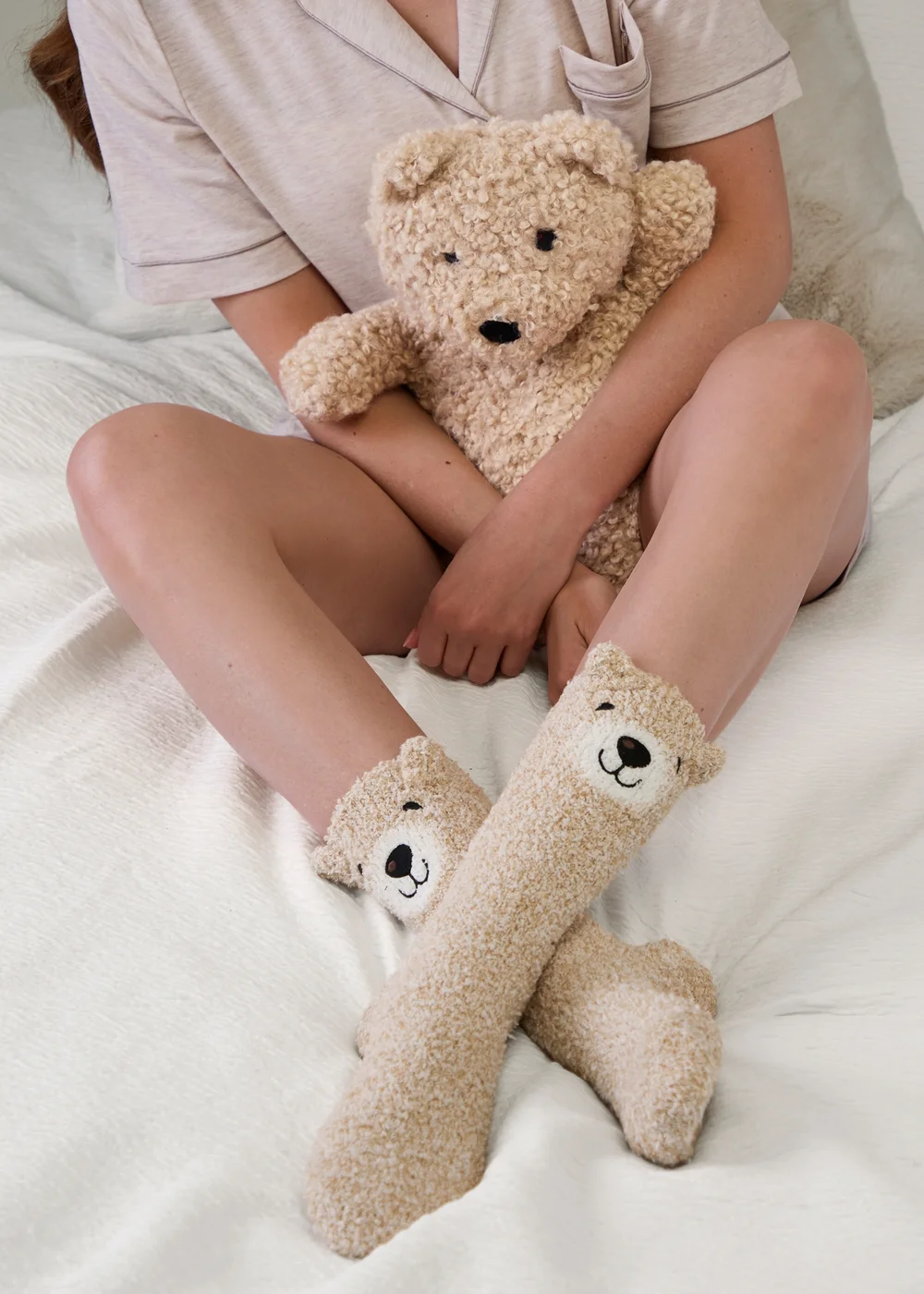 Totes Beige Natural Bear Mini Hot Water Bottle & Super Soft Socks Set - One Size Image 3