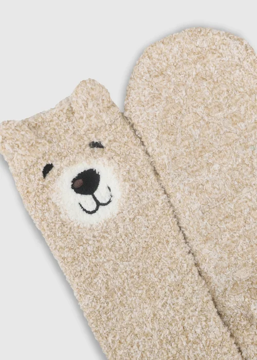 Totes Beige Natural Bear Mini Hot Water Bottle & Super Soft Socks Set - One Size Image 6