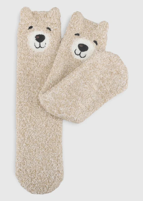Totes Beige Natural Bear Mini Hot Water Bottle & Super Soft Socks Set - One Size Image 5