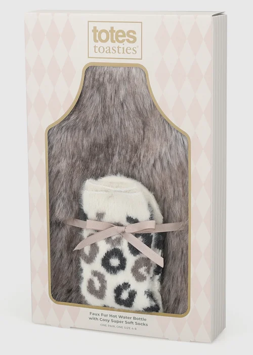 Totes Brown Faux Fur Hot Water Bottle And Super Soft Socks Set - One Size Image 2