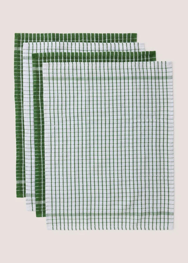 4 Pack Check Dark Green Tea Towels