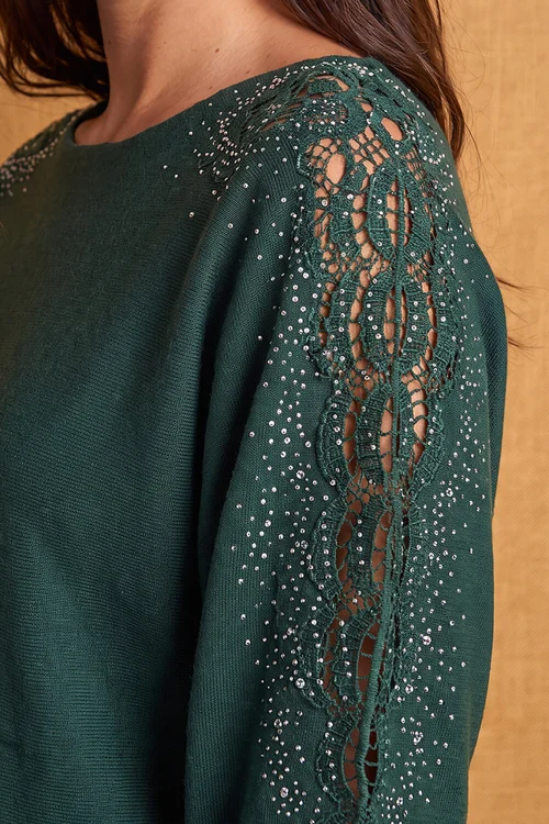 Roman Forest Sparkly Sleeve Knit Jumper - M Image 4
