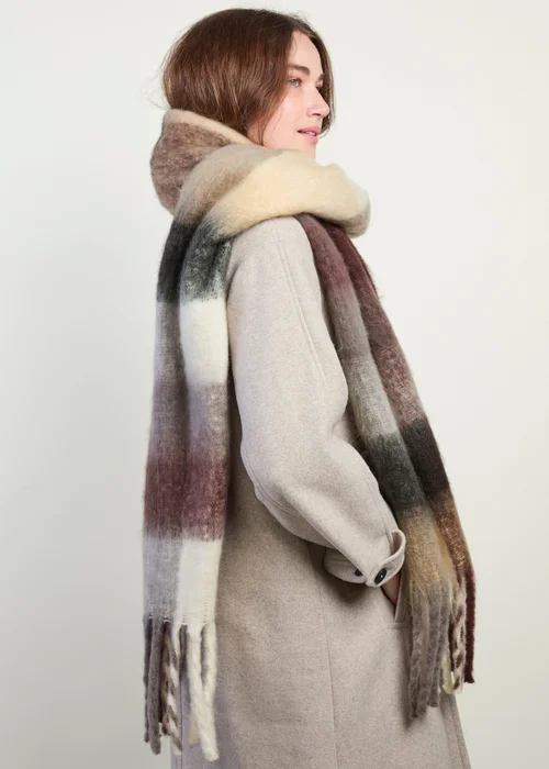 Totes Burgundy Mix Purple Chunky Brushed Check Scarf - One Size Image 3