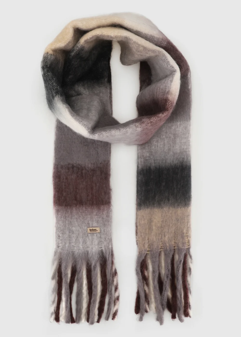 Totes Burgundy Mix Purple Chunky Brushed Check Scarf - One Size Image 1