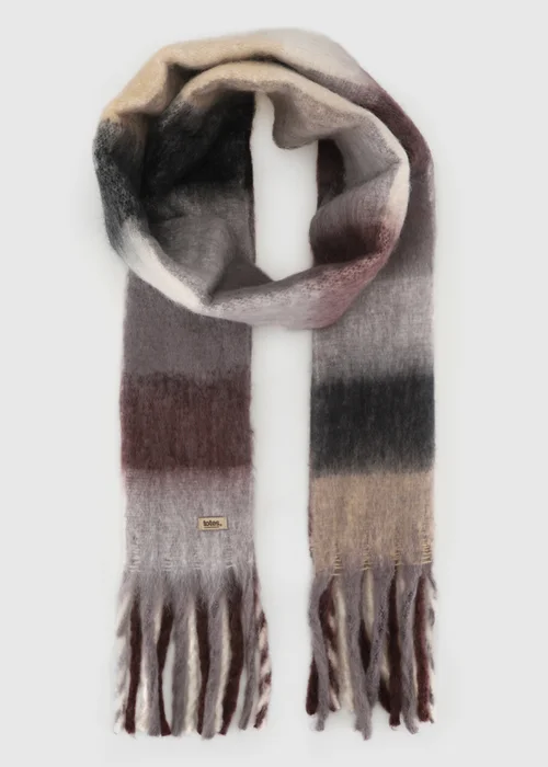 Totes Burgundy Mix Purple Chunky Brushed Check Scarf - One Size Image 1