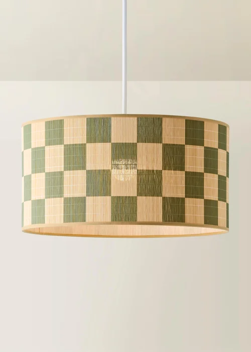 ValueLights Lori Green Checkerboard Print Bamboo Drum Shade 45cm - One Size Image 3