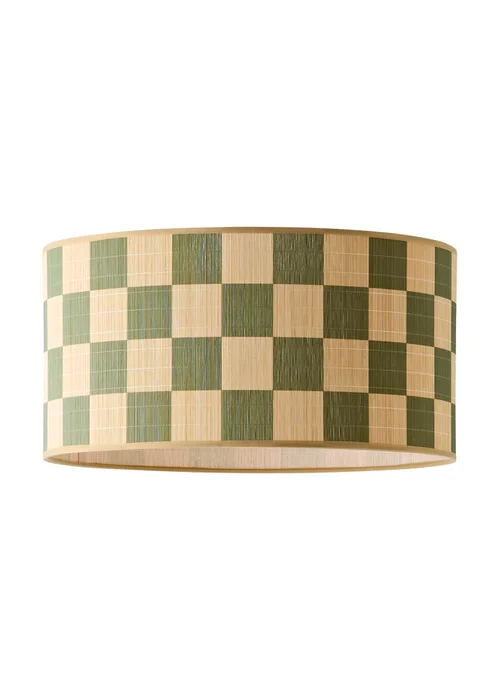 ValueLights Lori Green Checkerboard Print Bamboo Drum Shade 45cm - One Size Image 6