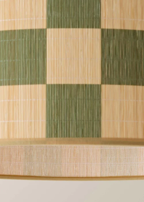 ValueLights Lori Green Checkerboard Print Bamboo Drum Shade 45cm - One Size Image 4