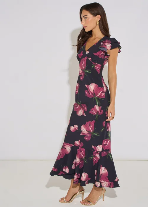 Gini London Black Floral Print Ruffle Maxi Dress - 12 Image 4