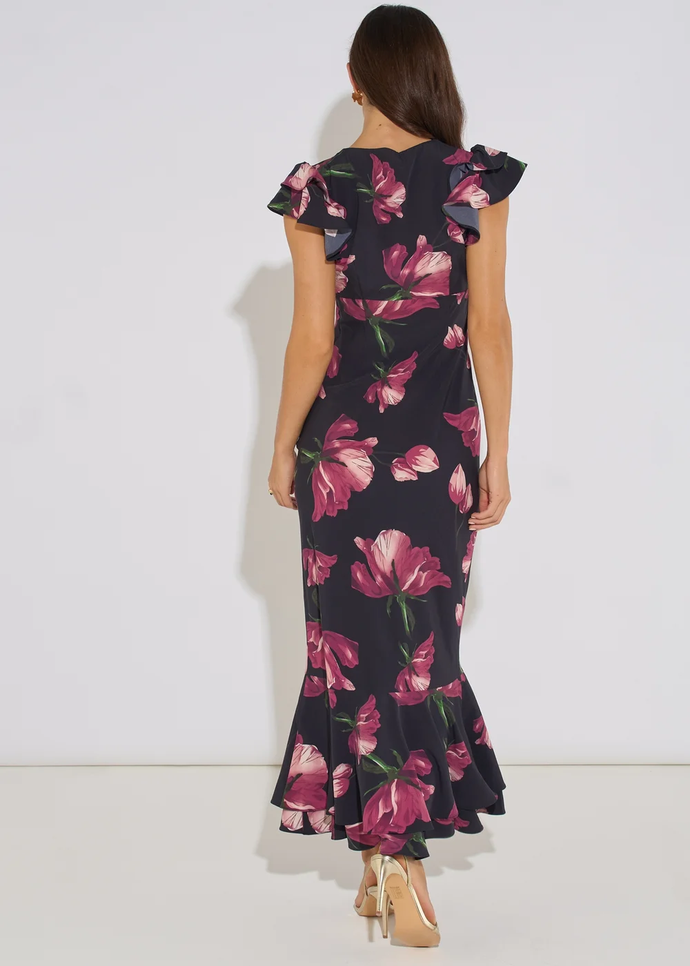 Gini London Black Floral Print Ruffle Maxi Dress - 12 Image 2