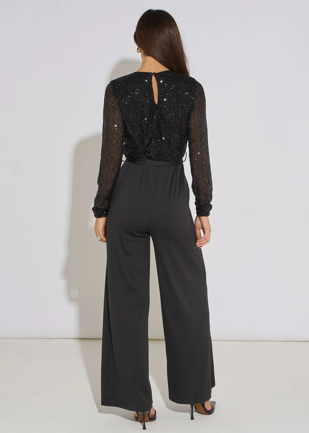 Gini London Black Sequin Wrap Front Belted Jumpsuit - 14 Image 2