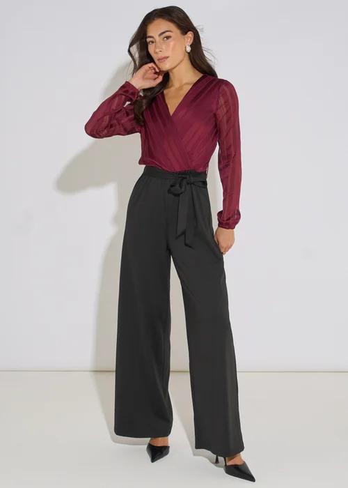 Gini London Mulberry Chiffon Stripe Wrap Top Belted Stretch Jumpsuit - 14 Image 4