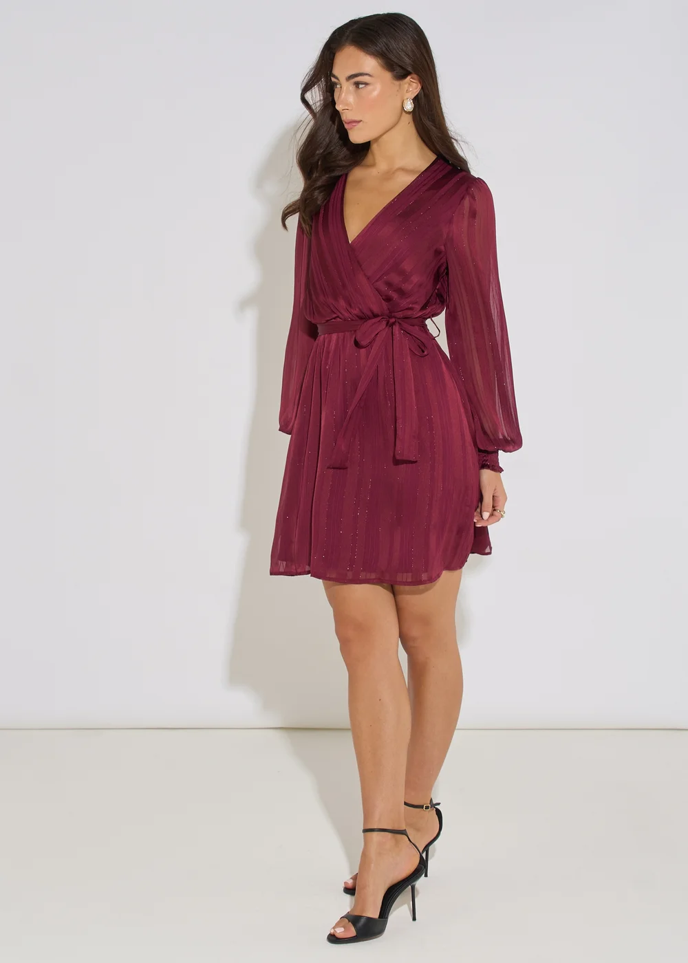 Gini London Mulberry Satin Burn Out Stripe Wrap Mini Dress - 8 Image 4