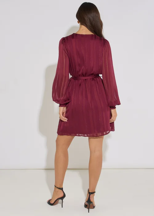 Gini London Mulberry Satin Burn Out Stripe Wrap Mini Dress - 8 Image 2