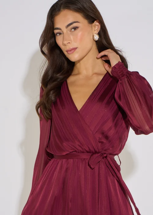 Gini London Mulberry Satin Burn Out Stripe Wrap Mini Dress - 8 Image 3