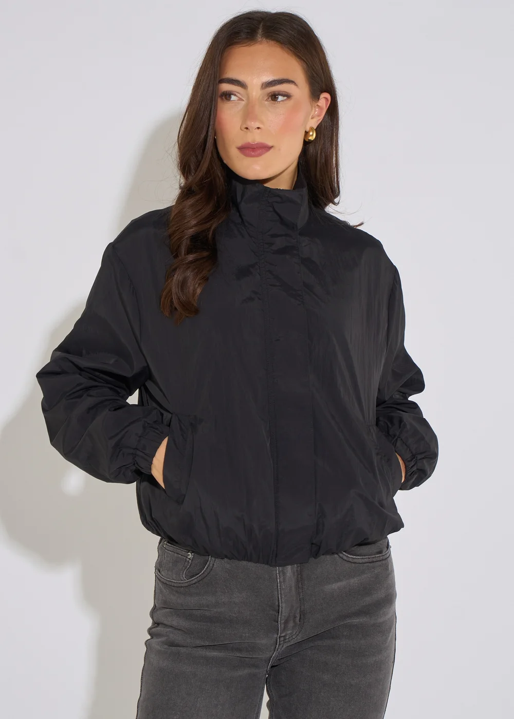 Gini London Black Funnel Neck Windbreaker Jacket - 16 Image 1