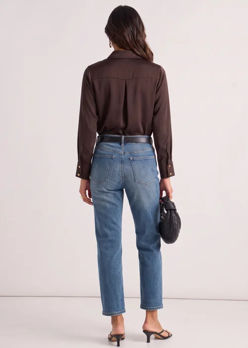 Gini London Brown Satin Loose Fit Button Through Shirt - 12 Image 2