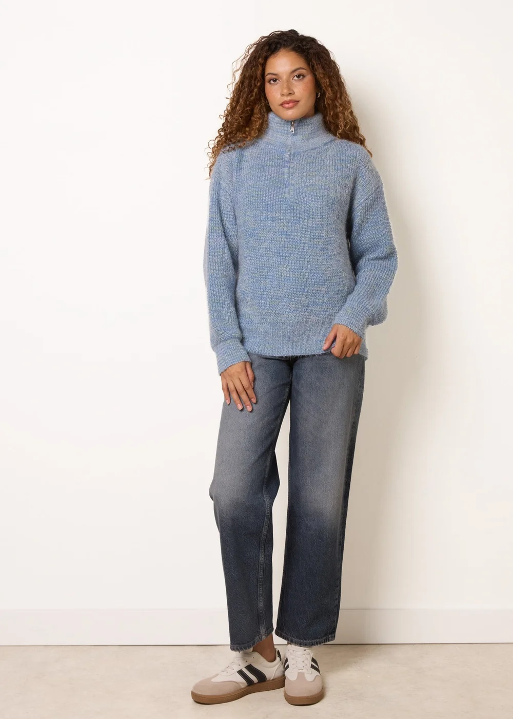 Blue Vanilla Blue Zip Neck Knit Jumper - S/M Image 3