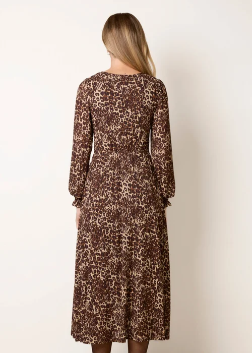 Blue Vanilla Brown Leopard Print Shirred Detailing Button Front V Neck Dress - XL Image 3