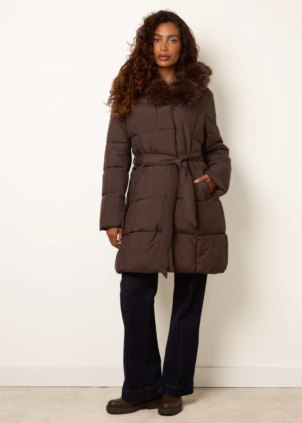 Blue Vanilla Brown Pelted Faux Fur Short Puffer - XL Image 3
