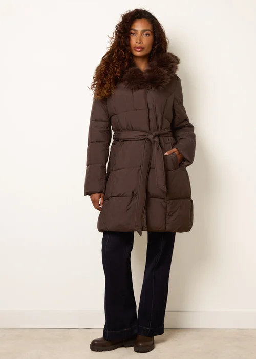 Blue Vanilla Brown Pelted Faux Fur Short Puffer - XL Image 3