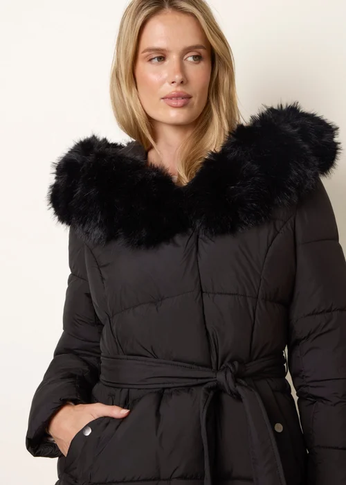Blue Vanilla Black Pelted Faux Fur Short Puffer - XL Image 2