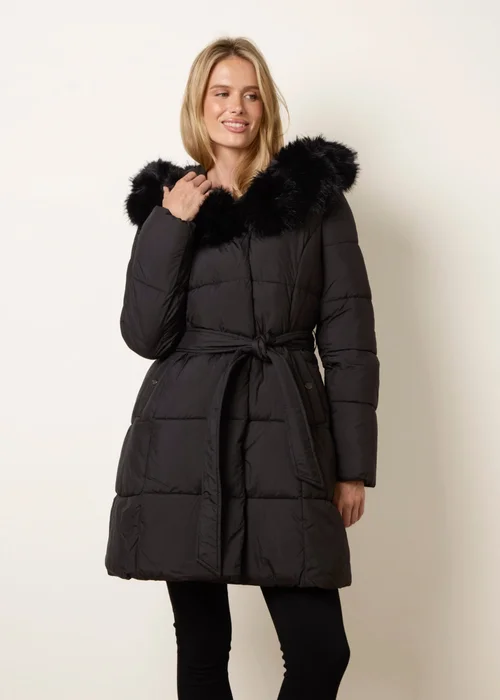 Blue Vanilla Black Pelted Faux Fur Short Puffer - XL Image 1