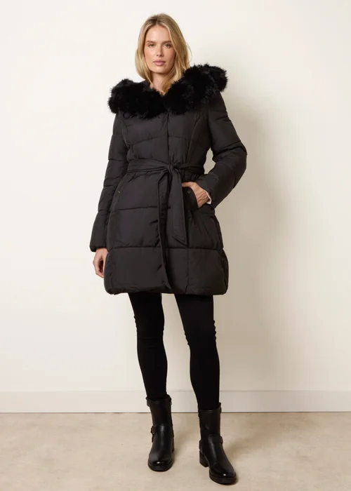 Blue Vanilla Black Pelted Faux Fur Short Puffer - XL Image 3