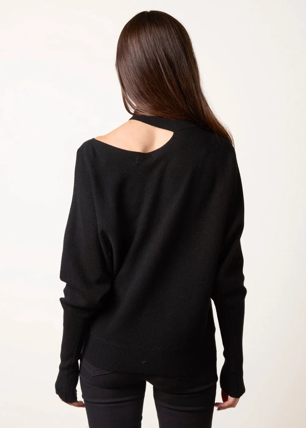 Blue Vanilla Black Button Detail Cut-Out Batwing Jumper - M Image 4