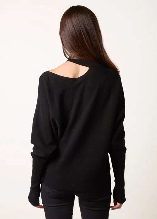 Blue Vanilla Black Button Detail Cut-Out Batwing Jumper - M Image 4