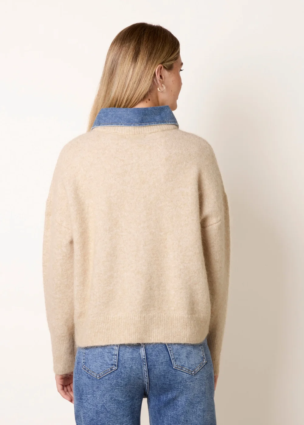 Blue Vanilla Beige Front Pocket Denim Collar Jumper - M/L Image 4