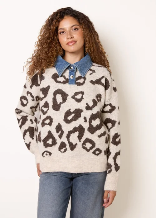 Blue Vanilla Beige Animal Knit Polo Jumper - M/L Image 3