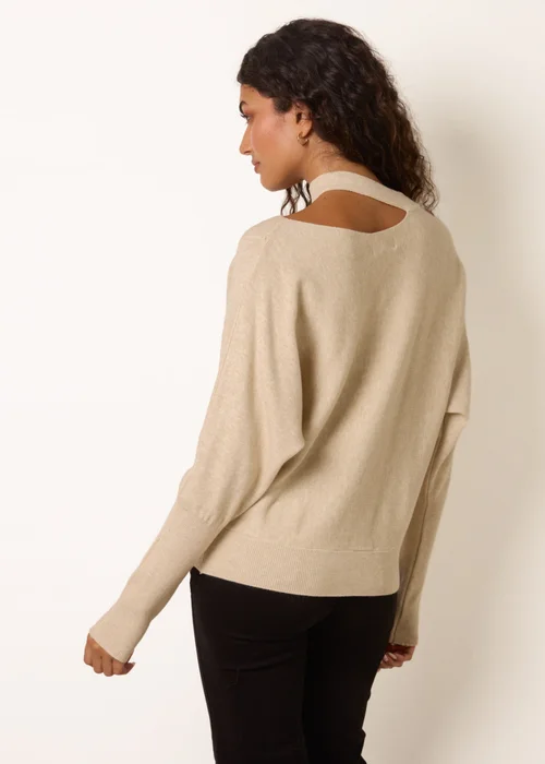 Blue Vanilla Stone Button Detail Cut-Out Batwing Jumper - M Image 4