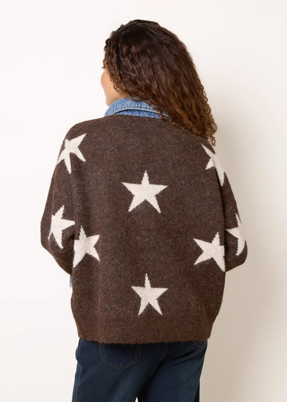 Blue Vanilla Brown Star Knit Polo Jumper - One Size Image 4
